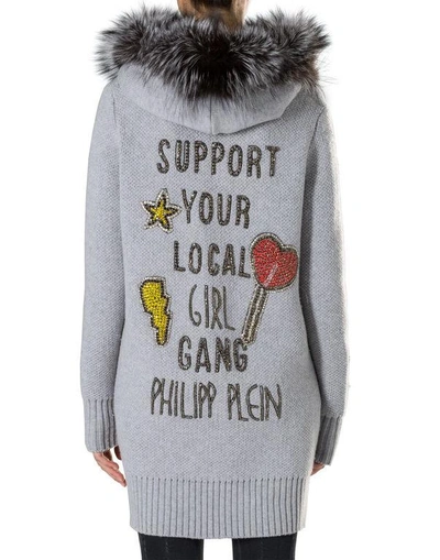 Shop Philipp Plein Knit Jacket "omg You" In Light Grey