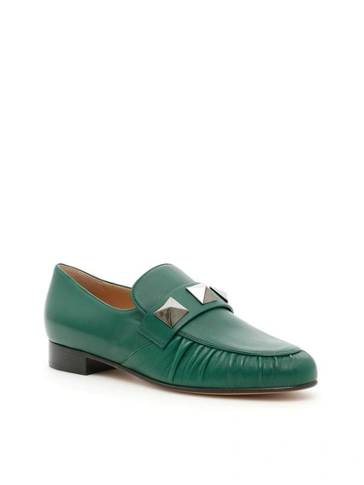 Shop Valentino Loafers With Macro Studs In Emerald|verde