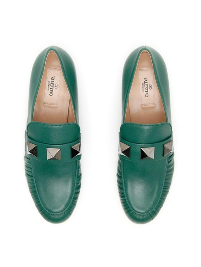 Shop Valentino Loafers With Macro Studs In Emerald|verde