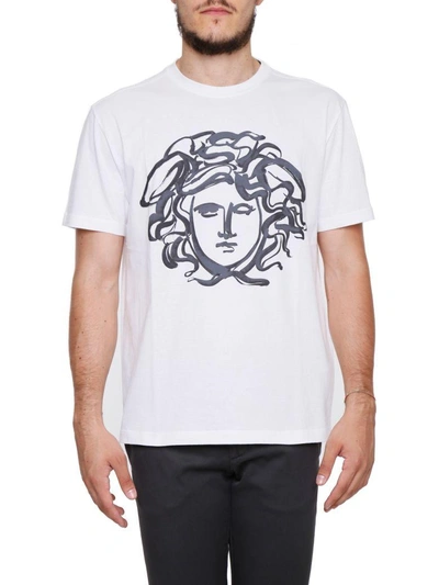 Shop Versace Medusa Print T-shirt In Bianco Nero|bianco