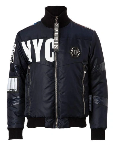 Shop Philipp Plein Nylon Jacket "me" In Middle Blue