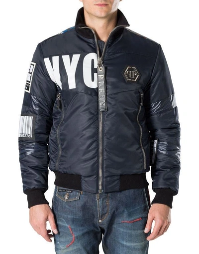 Shop Philipp Plein Nylon Jacket "me" In Middle Blue