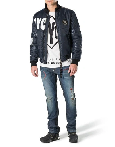 Shop Philipp Plein Nylon Jacket "me" In Middle Blue