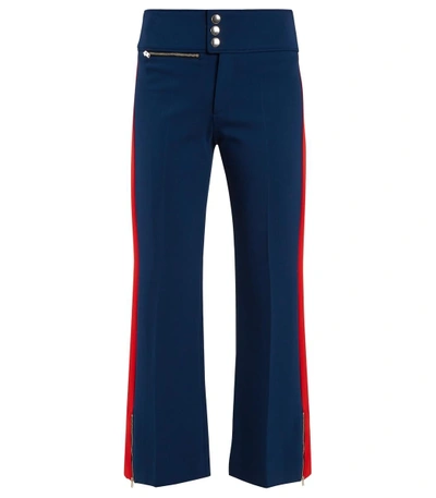 Shop Gucci Navy Red Contrast Stripe Slim Leg Trousers