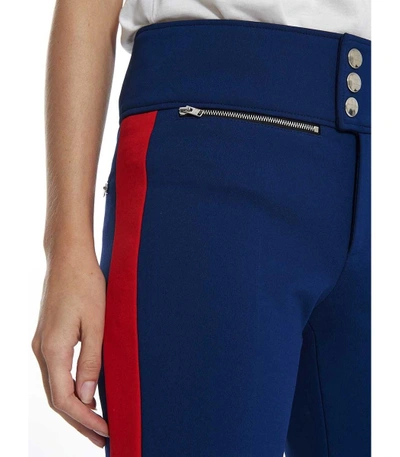 Shop Gucci Navy Red Contrast Stripe Slim Leg Trousers