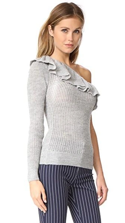 Shop Rebecca Taylor Ruffle Pullover Sweater In Grey Melange