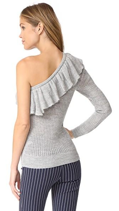 Shop Rebecca Taylor Ruffle Pullover Sweater In Grey Melange