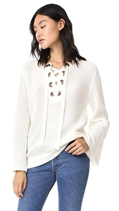 Shop Joa Lace Up Belle Sweater In Cream