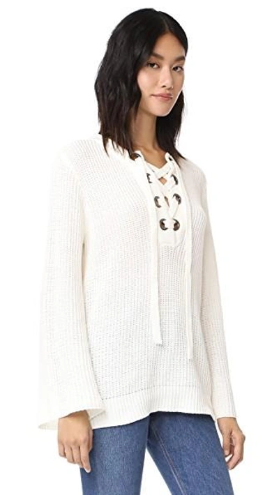 Shop Joa Lace Up Belle Sweater In Cream