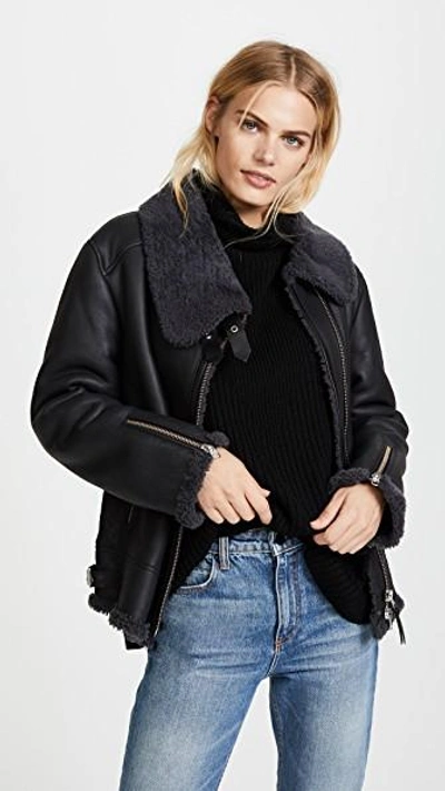 Shop Mackage Minna Shearling Jacket In Slate