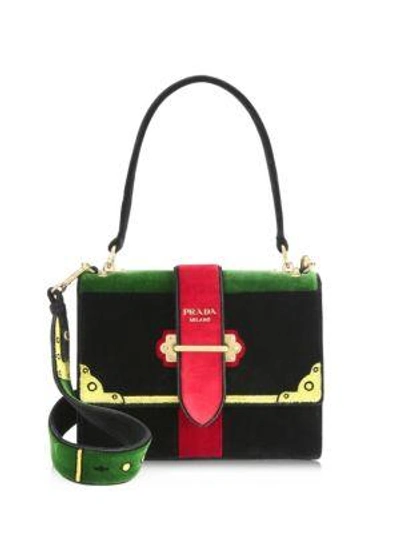 Shop Prada Cahier Colorblock Velvet Handbag In Black