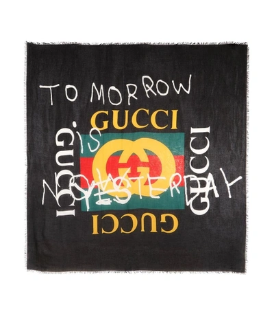 Shop Gucci Black Printed Scarf