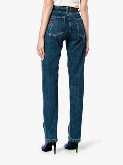 Shop Adam Selman Rodeo Rose Embroidered Jeans In Blue