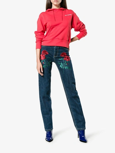 Shop Adam Selman Rodeo Rose Embroidered Jeans In Blue