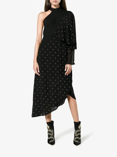 Shop Kitx One-sleeve Asymmetric Studded Dress In Black