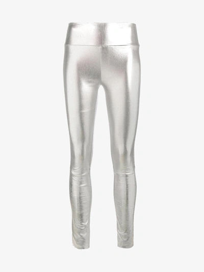 Shop Sprwmn Silver Leather High Waisted Leggings In Metallic