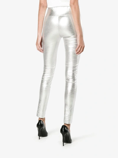 Shop Sprwmn Silver Leather High Waisted Leggings In Metallic