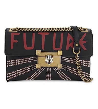 Shop Gucci Future Print Leather Shoulder Bag In Black Red