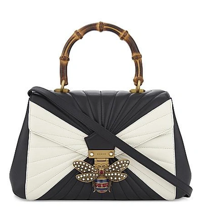 Shop Gucci Queen Margaret Quilted Leather Shoulder Bag In White Blk