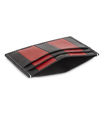 Shop Balenciaga Bazar Striped Leather Card Holder In Red Black