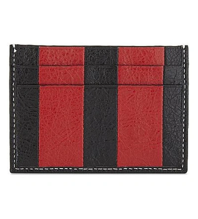 Shop Balenciaga Bazar Striped Leather Card Holder In Red Black