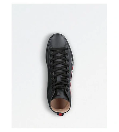 Shop Gucci Major Snake-embellished Leather Sneakers In Black