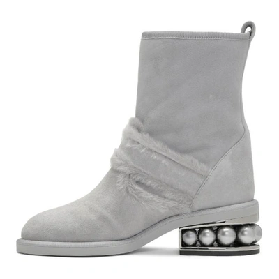 Shop Nicholas Kirkwood Grey Suede Casati Pearl Biker Boots In N26 Dark Grey