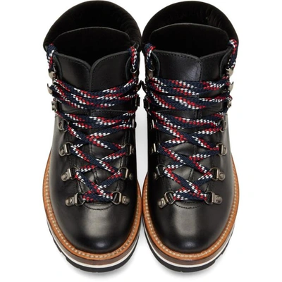 Shop Moncler Black Leahter And Velvet Hiking Boots In 999 Black