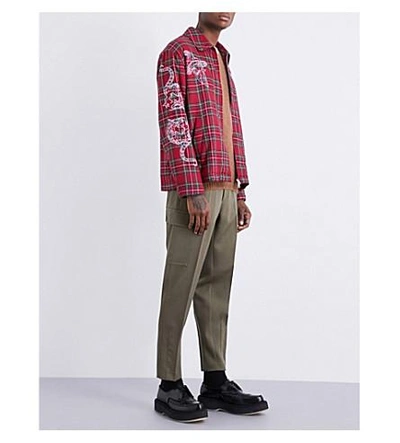 Shop Stella Mccartney Tartan Cotton-blend Overshirt Jacket In Red Multi