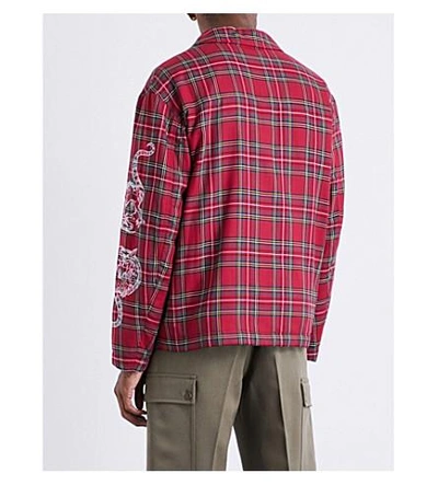 Shop Stella Mccartney Tartan Cotton-blend Overshirt Jacket In Red Multi