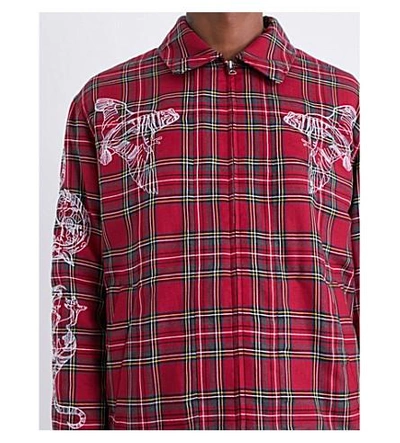 Shop Stella Mccartney Tartan Cotton-blend Overshirt Jacket In Red Multi