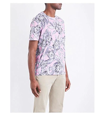 Shop Ted Baker Floral-print Cotton-jersey T-shirt In Pink