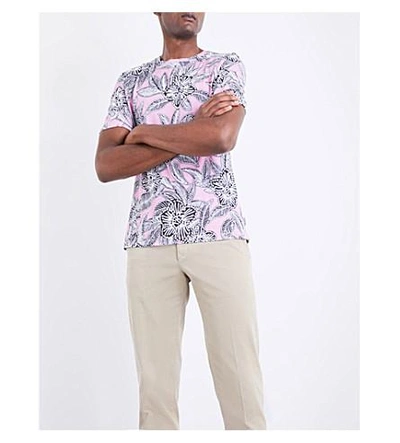 Shop Ted Baker Floral-print Cotton-jersey T-shirt In Pink