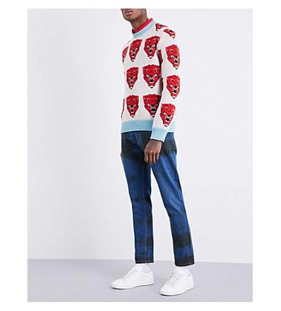 Shop Gucci Tiger-motif Wool Jumper In White Blue