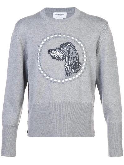 Shop Thom Browne Crewneck Pullover With Hector Embroidery In Fine Merino