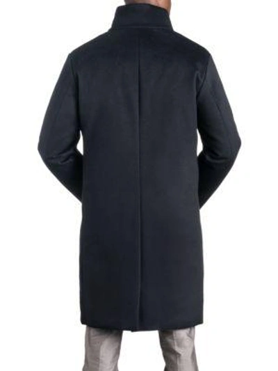 Shop Norwegian Wool Long Cashmere Down Topcoat In Navy