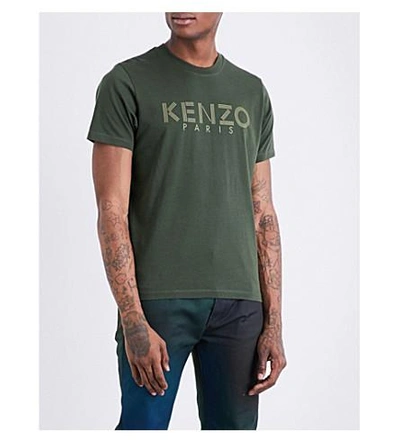 Shop Kenzo Logo-print Cotton-jersey T-shirt In Dark Khaki