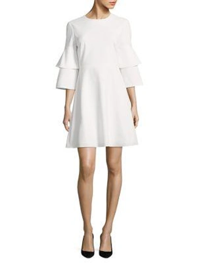 Shop Tibi Crepe Bell-sleeve Dress In Ivory