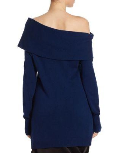 Shop Halston Heritage Foldover Off-the-shoulder Sweater In Navy