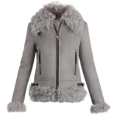 Shop Giuseppe Zanotti - Grey Suede Jacket With Lamp Fur Carola