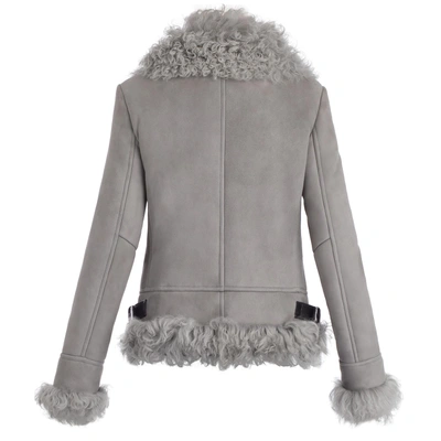 Shop Giuseppe Zanotti - Grey Suede Jacket With Lamp Fur Carola