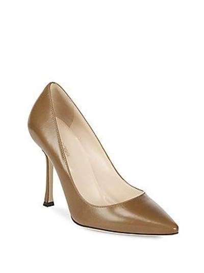 Shop Sergio Rossi Point Toe Leather Pumps In Dark Green