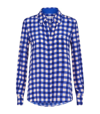 Shop Diane Von Furstenberg Cossier Print Long Sleeve Shirt In Blue