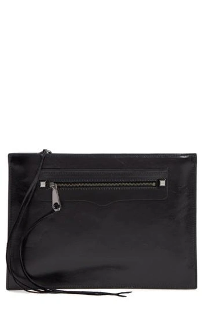 Shop Rebecca Minkoff Regan Leather Clutch - Black In Black/ Gunmetal/ Hrdwr