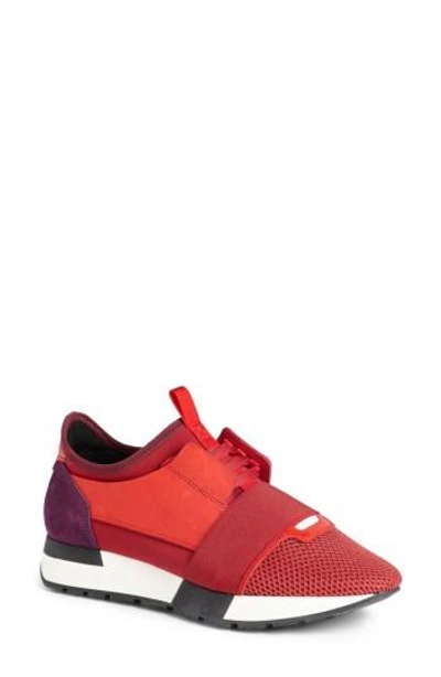 Shop Balenciaga Mixed Media Trainer Sneaker In Red/ Purple