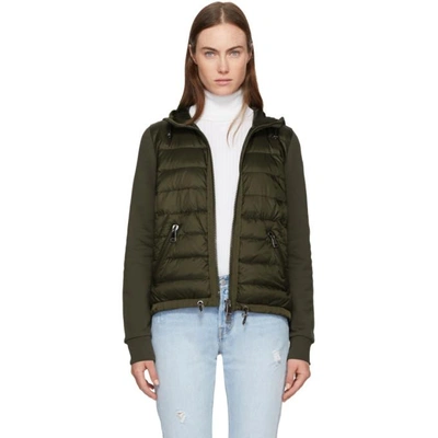 Shop Moncler Green Down Jersey Hooded Jacket In *827 Olive