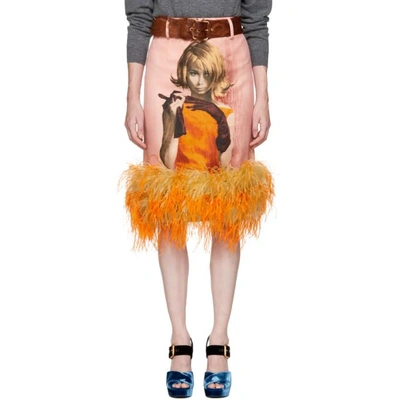 Shop Prada Pink Ostrich Poster Girl Pencil Skirt