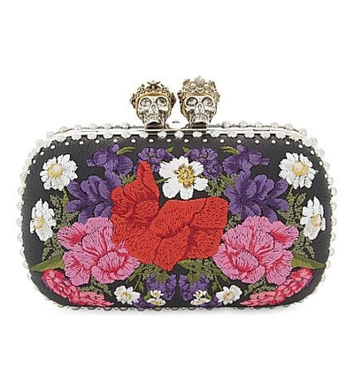 Shop Alexander Mcqueen Floral 'queen And King' Box Clutch In Embroidery