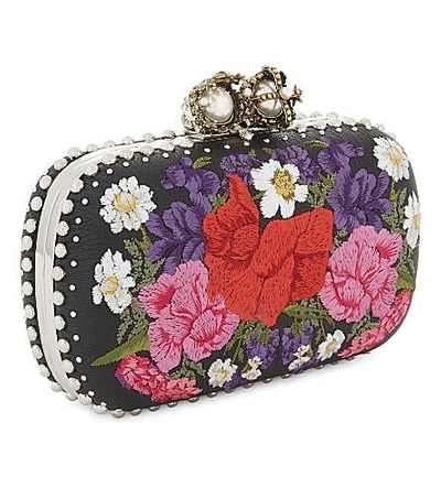 Shop Alexander Mcqueen Floral 'queen And King' Box Clutch In Embroidery