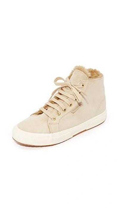 Shop Superga 2795 Sherpa Lined High Top Sneakers In Natural